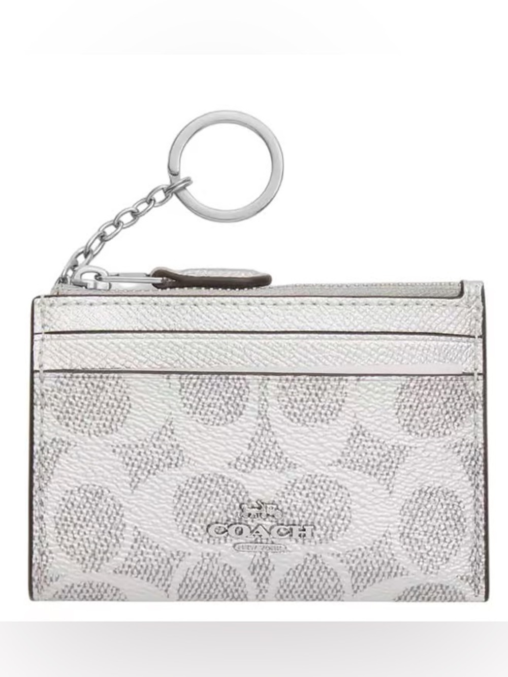 Coach Silver Grey Signature Zip Card Holder